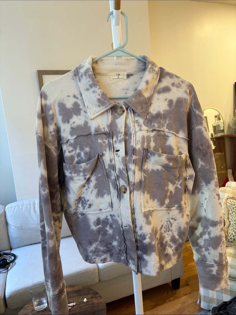 Anthropologie Taupe and Cream Tie-Dye Button Front Jacket